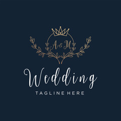 Wedding logo design creative concept with decoration unique style Premium Vector Part 7