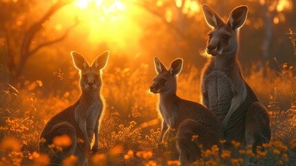 Kangaroo Family: Heartwarming scene of a kangaroo family, symbolizing nurturing and familial bonds.