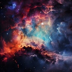 Fototapeta premium Cosmic Odyssey: Colourful Cosmos Background with Space and Cosmic Dust, Hand Edited Generative AI