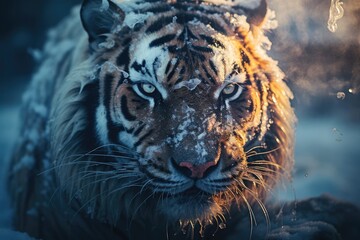 animal tiger HD wallpaper, ice tiger HD background, tiger roar HD background, a big tiger on ice mountain background,