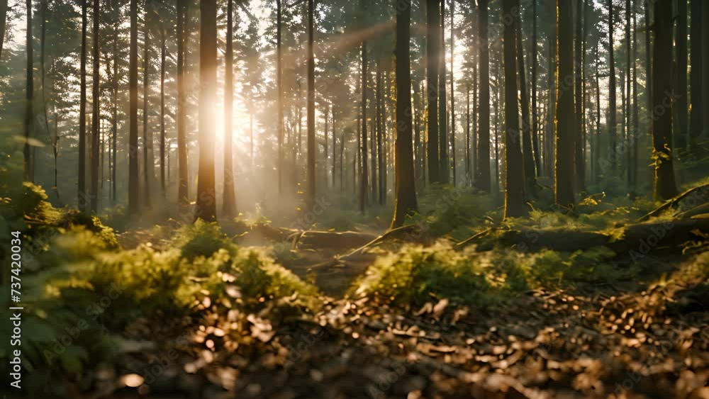 Poster sunlight filtering through dense foliage of forest, creating beautiful natural scene. perfect for na