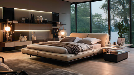 Take a closer look at the inviting embrace of a beige bed, expertly styled with plush pillows.