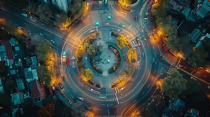 Fototapeten Arial top view of Modern transportation with Expressway, Road and Roundabout, multilevel junction highway-Top view. Important infrastructure.generative ai © LomaPari2021