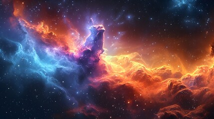 Obraz premium Cosmic Odyssey: Colourful Cosmos Background with Space and Cosmic Dust, Hand Edited Generative AI