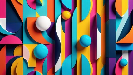 Modern geometric abstract pattern design with simple geometrical shapes and basic colorful forms. generative, ai. - obrazy, fototapety, plakaty