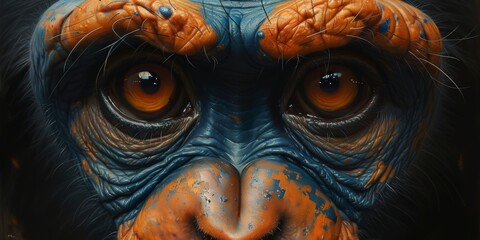 Portrait of a chimpanzee monkey, digital illustration in watercolor style - obrazy, fototapety, plakaty