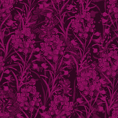 Floral seamless pattern with fireweed. Bright stylish background. Vector. Monochrome. Perfect for design templates, wallpaper, wrapping, fabric and textile, print.