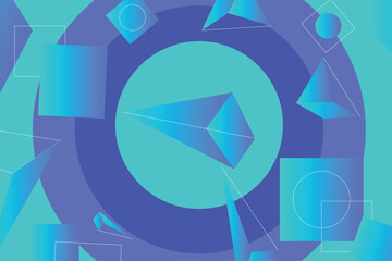 Geometric blue background with azure and violet gradient elements. The composition combines various triangle and rectangle shapes, lines and colors