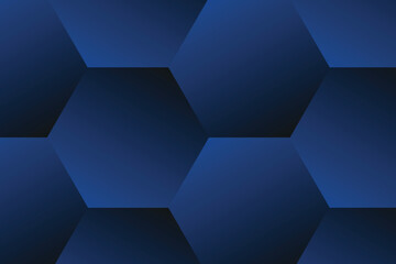 Geometric dark blue background with gradient hexagon elements. The composition combines various shapes, lines and colors - obrazy, fototapety, plakaty