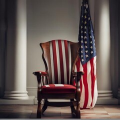 President chair with American flag.