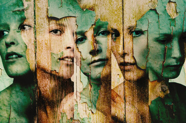 Torn ripped street posters paper blended with female portrait