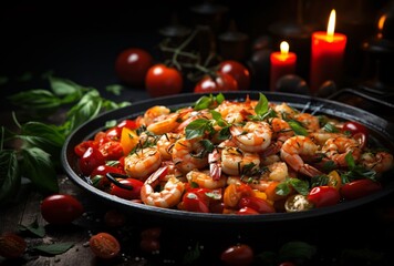 a plate of shrimp and tomatoes