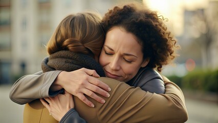 Empathetic Connection: Friends Share a Tender Hug, Offering Solace and Encouragement in Times of Need