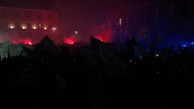 Napoli festa Scudetto - Festeggiamenti Scudetto - Riprese con Drone - Piazza del Plebiscito - 4 Maggio 2023