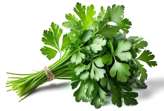 Bunch of fresh parsley isolated on white background. Healthy food.