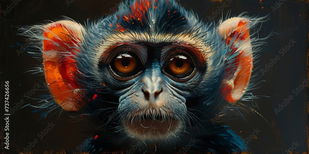 Wall mural portrait of a chimpanzee monkey, digital illustration in watercolor style