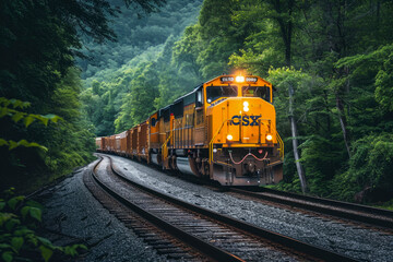 Obraz premium train with a yellow color and a locomotive shape and a freight overlay on the front
