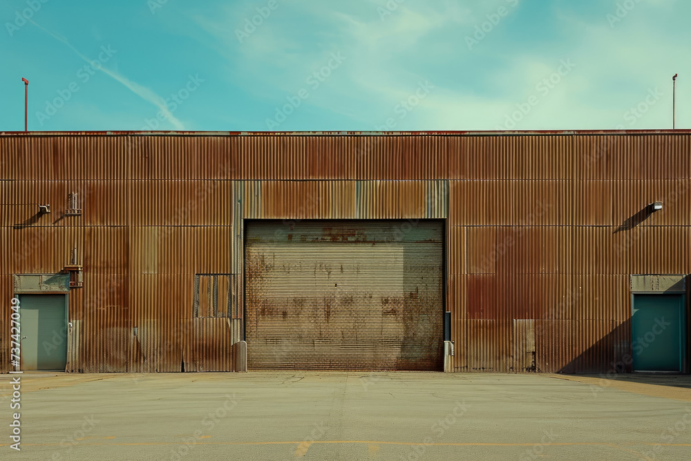 Poster warehouse with a brown color and a building shape and a storage overlay on the door