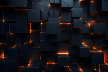 Abstract dark background with intricate geometric blocks and a 3D rendering effect. Perfect for adding depth to your designs Generative AI,
