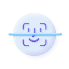 3D Face recognition illustration on shield. Concept of facial recognition, face ID system, biometric identification