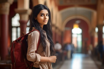 indian student woman portrait on university corridor