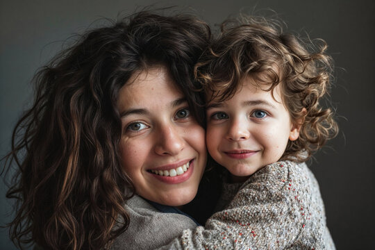 Joyful Mother and Child Sharing a Warm Embrace Generative AI image