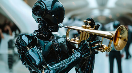 Robot androïde jouant de la trompette
