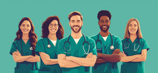 Diverse group of smiling healthcare professionals Generative AI image