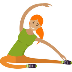 Fitness woman doing yoga stretching exercise vector icon isolated on white