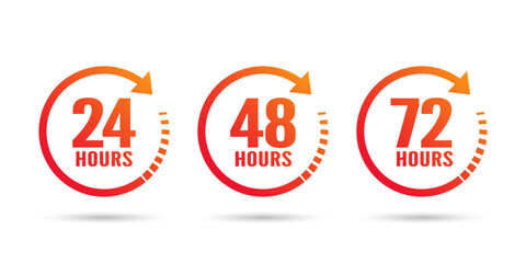 24, 48, and 72 hours order execution or delivery service icons. Customer Service, Support, and Call Center icon set