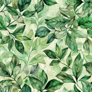 watercolor seamless pattern with lush green leaves on a delicately hand-drawn background. © pvl0707