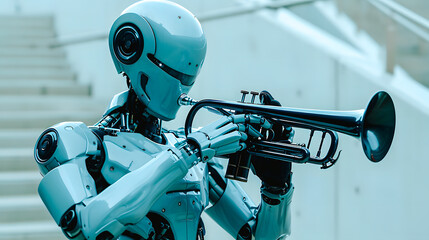 Robot androïde jouant de la trompette