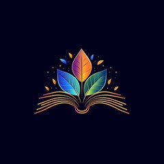 Open magical magic  book, logo style image on black background