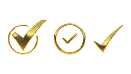 Check mark symbol Gold icon set cut out isolated on white background