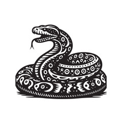Vintage Retro Styled Vector Anaconda snake Silhouette Black and White - illustration