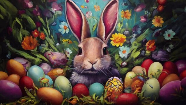 Cute Colorful Easter Bunny Background