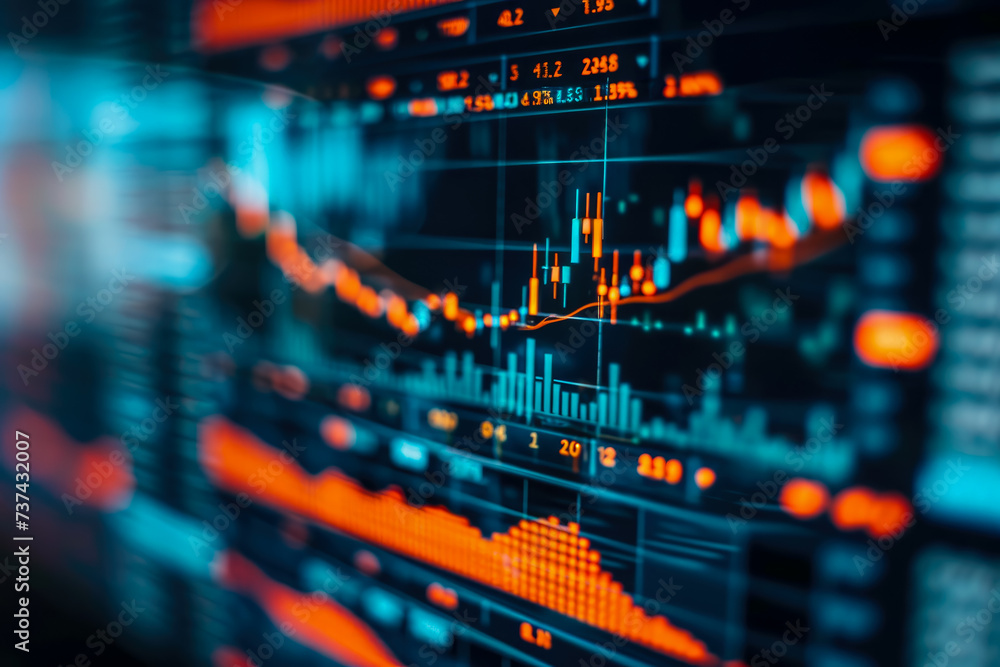 Poster close-up of a cryptocurrency exchange rate chart. the chart is dynamic and informative, and there ar