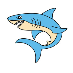 Shark in doodle style. Outline scary shark isolated on white background. Hand drawn vector art.