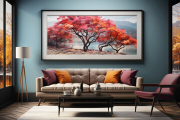 Redefine your living space by adorning the walls with a simple frame housing a mesmerizing nature painting. Let the exquisite artwork transport you to a world of natural beauty and tranquility.