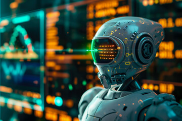 close-up of a cryptocurrency trading bot. The bot is efficient and profitable, and there are other bots in the background