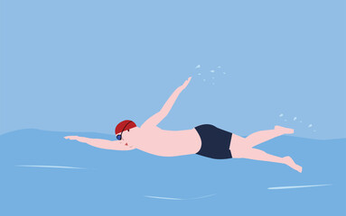 Naklejka premium man with hat swims in the sea