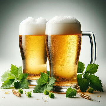 two glasses of beer isolated on a white background