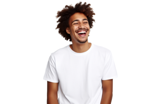 Studio portrait of Handsome African-American man with clean healthy skin and happy smile isolated on transparent png background. - Powered by Adobe