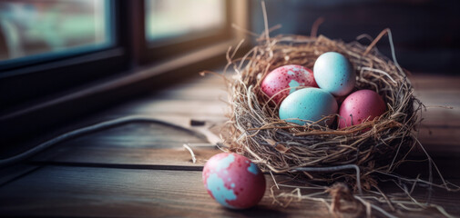 Colorful easter eggs.Easter Decoration.Happy Easter and Holidays