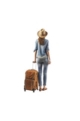 Pretty young woman with travel bag isolated on white background.Png