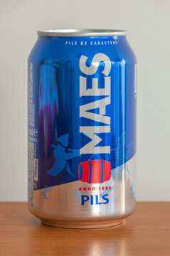 Pruszcz Gdanski - December 27, 2023: Can of Maes pils beer.