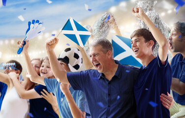 Scotland football team supporter on stadium. - obrazy, fototapety, plakaty