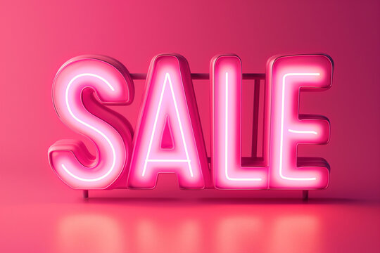Neon pink sale sign. Pink glowing flash sale banner. Shopping sign for Black Friday Sale, business, discount shopping, sale promotion and advertising. Special offer, discount offer message