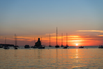 Sunset over the beach in Ibiza. Mediterranean. Beauty. Summer.