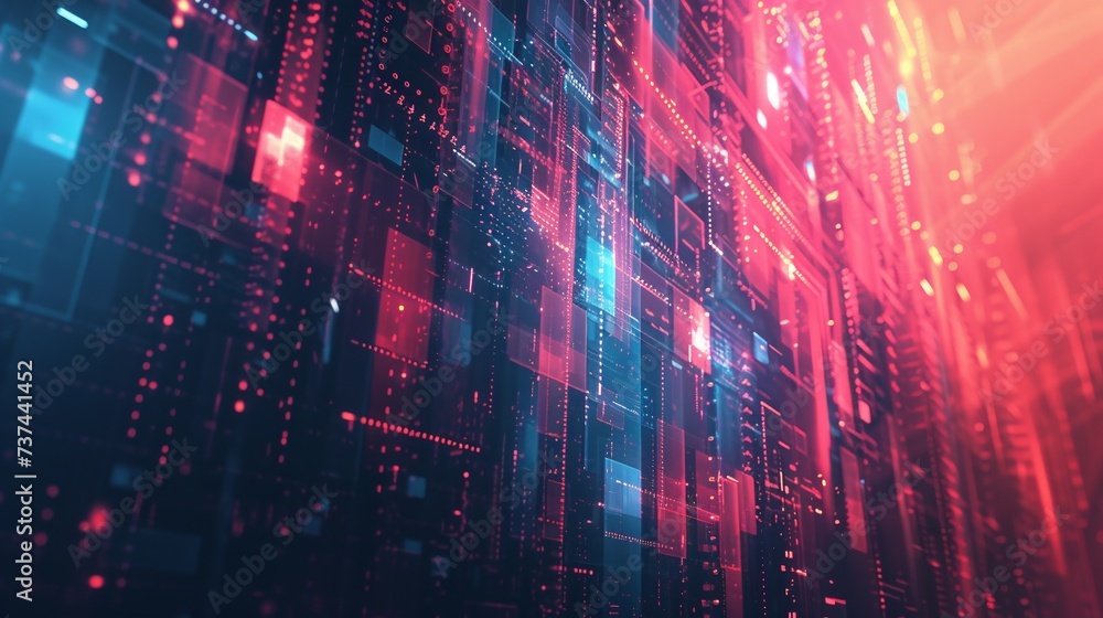 Poster abstract technology background. 3d rendering toned image double exposure blur. ai.